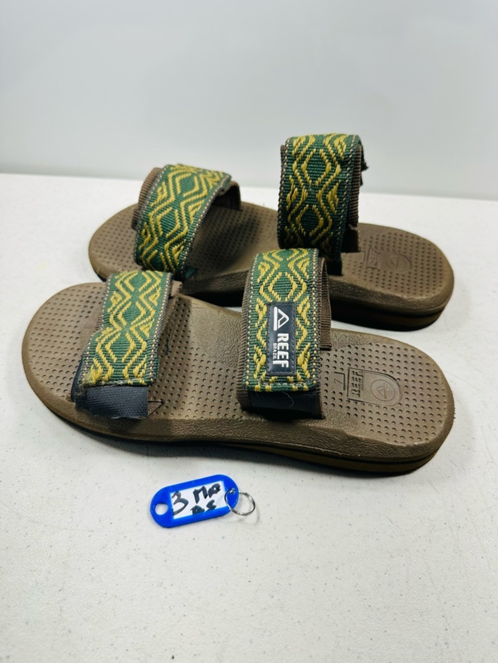 Reef Kids Brown Sandals with Green Patterned Straps